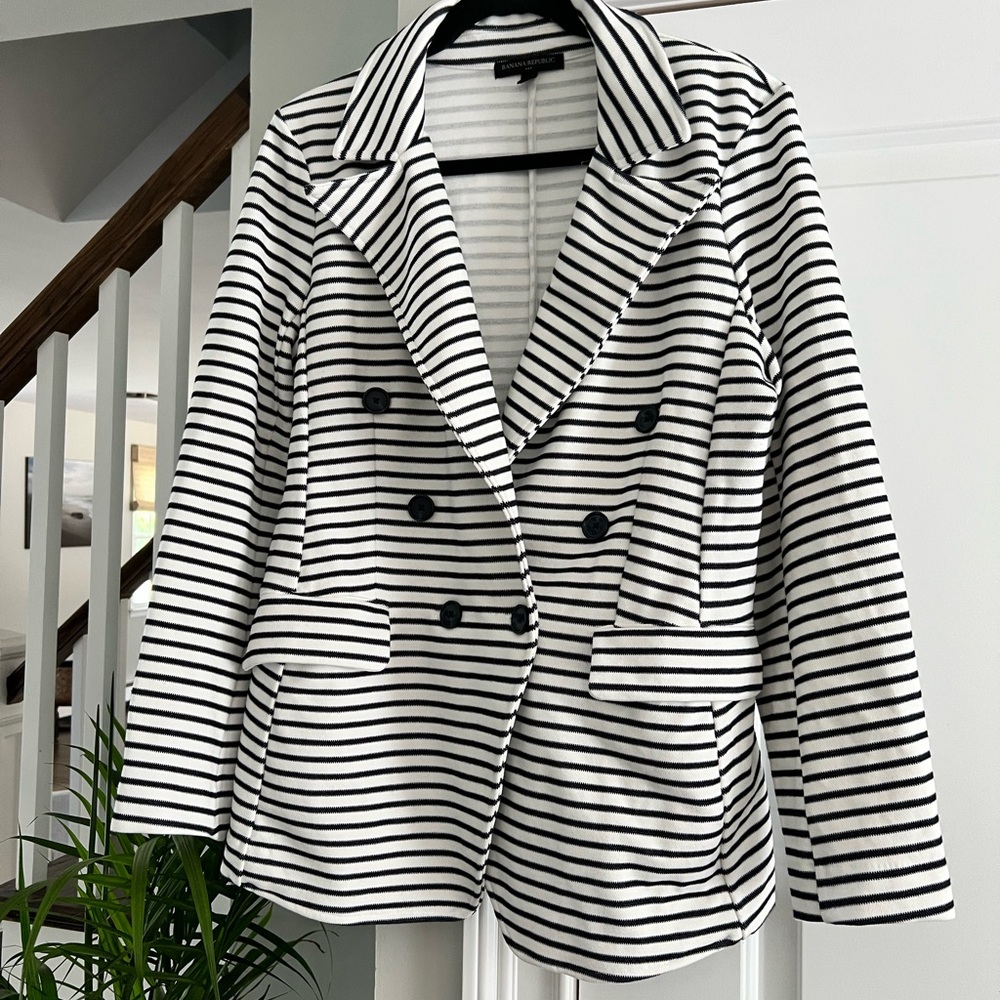 Banana Striped Black and White Women's Blazer